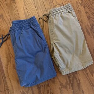 (2) Sun + Stone Blue & Tan‎ Drawstring Elastic Waist Casual Pants Sz L